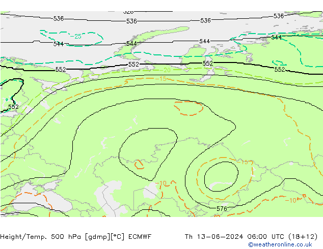 Height/Temp. 500 hPa ECMWF gio 13.06.2024 06 UTC
