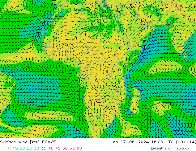 Surface wind ECMWF Mo 17.06.2024 18 UTC