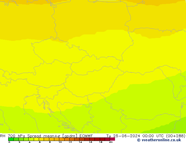 RH 700 hPa Spread ECMWF Ter 25.06.2024 00 UTC