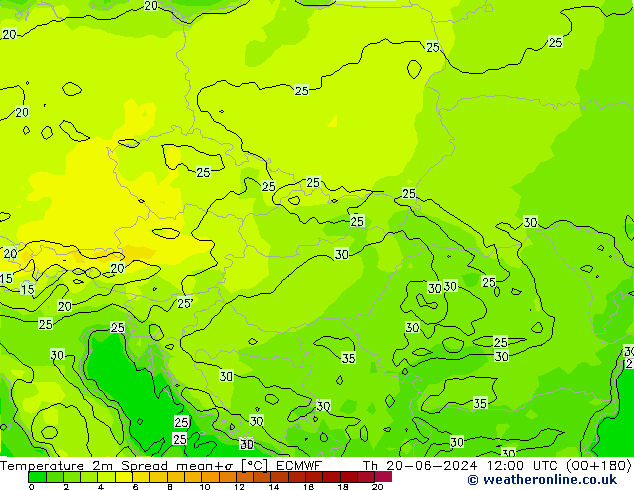 Temperaturkarte Spread ECMWF Do 20.06.2024 12 UTC