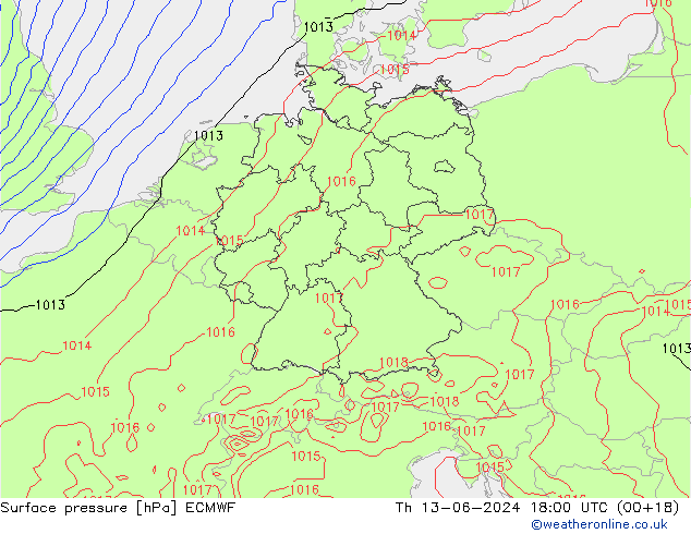 Pressione al suolo ECMWF gio 13.06.2024 18 UTC