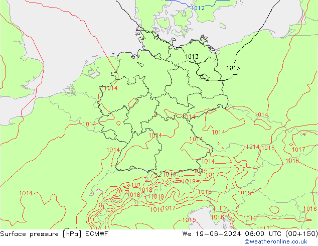 Surface pressure ECMWF We 19.06.2024 06 UTC