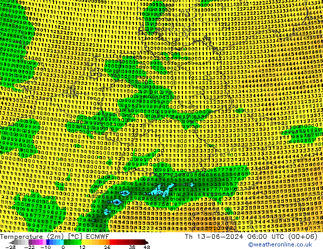 карта температуры ECMWF чт 13.06.2024 06 UTC