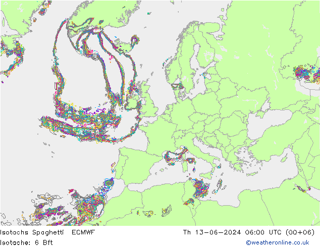 Izotacha Spaghetti ECMWF czw. 13.06.2024 06 UTC