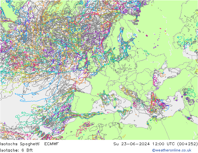 Isotachs Spaghetti ECMWF Su 23.06.2024 12 UTC