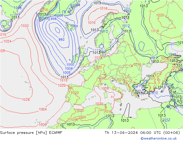 地面气压 ECMWF 星期四 13.06.2024 06 UTC