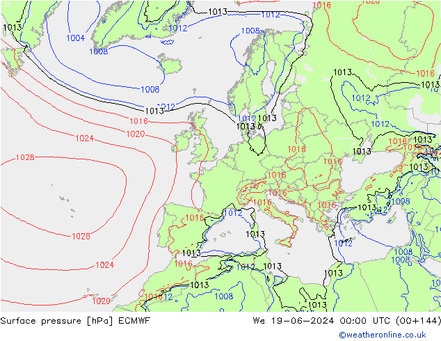 Surface pressure ECMWF We 19.06.2024 00 UTC