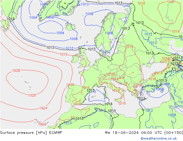 pressão do solo ECMWF Qua 19.06.2024 06 UTC