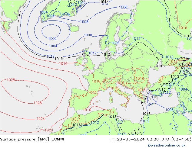 Bodendruck ECMWF Do 20.06.2024 00 UTC