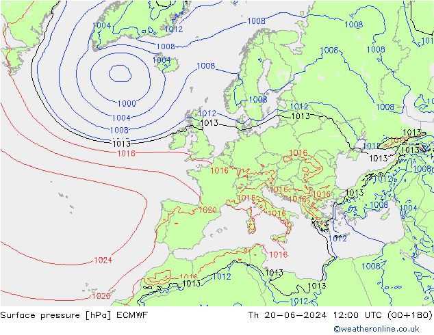 Surface pressure ECMWF Th 20.06.2024 12 UTC