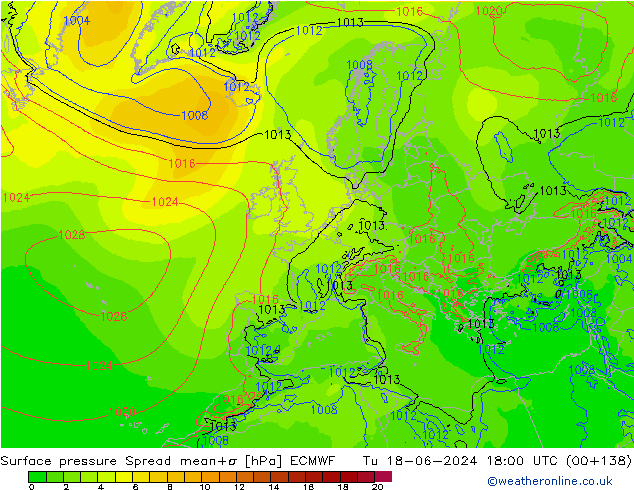 Surface pressure Spread ECMWF Tu 18.06.2024 18 UTC