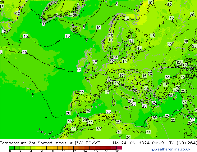 Temperature 2m Spread ECMWF Mo 24.06.2024 00 UTC
