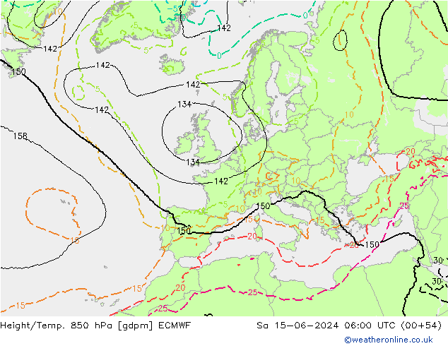 Height/Temp. 850 hPa ECMWF Sa 15.06.2024 06 UTC