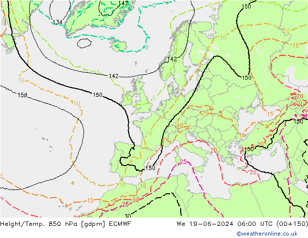 Height/Temp. 850 hPa ECMWF We 19.06.2024 06 UTC