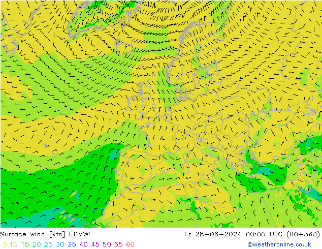 Rüzgar 10 m ECMWF Cu 28.06.2024 00 UTC