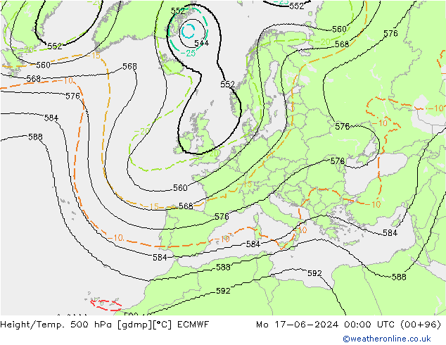 Hoogte/Temp. 500 hPa ECMWF ma 17.06.2024 00 UTC