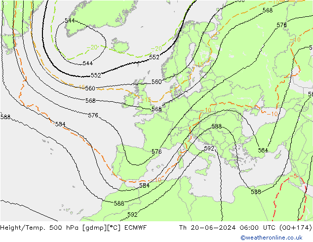 Height/Temp. 500 hPa ECMWF Th 20.06.2024 06 UTC