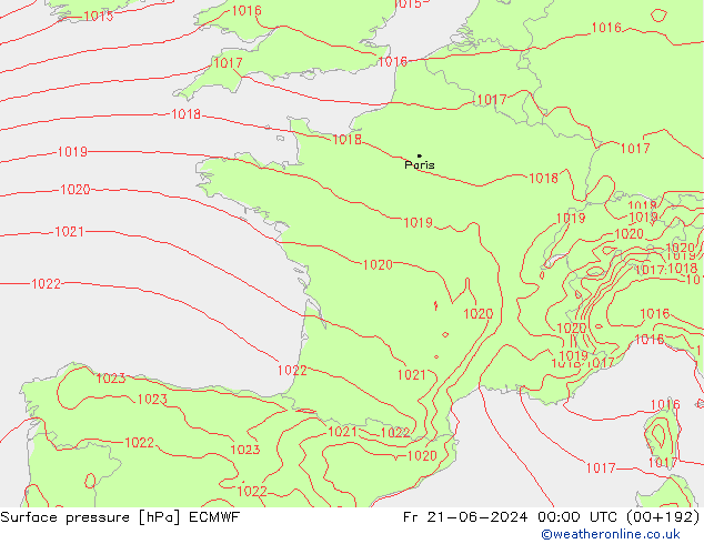 Bodendruck ECMWF Fr 21.06.2024 00 UTC