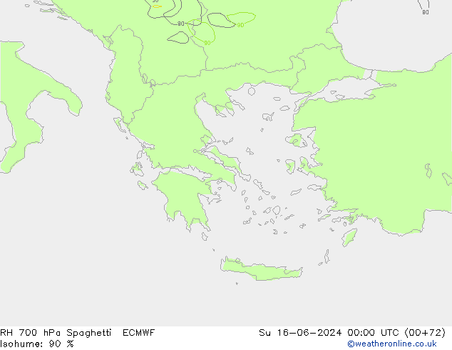 RH 700 гПа Spaghetti ECMWF Вс 16.06.2024 00 UTC