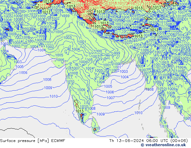 приземное давление ECMWF чт 13.06.2024 06 UTC