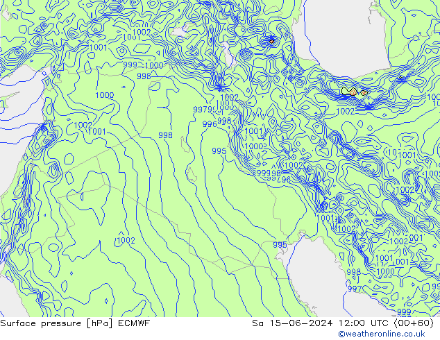 Presión superficial ECMWF sáb 15.06.2024 12 UTC