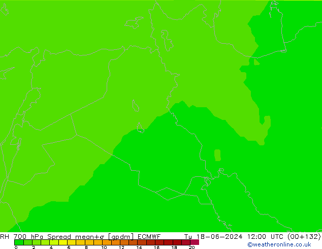 RH 700 hPa Spread ECMWF Út 18.06.2024 12 UTC