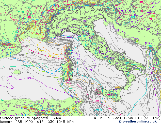 Pressione al suolo Spaghetti ECMWF mar 18.06.2024 12 UTC