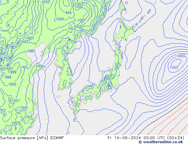 Surface pressure ECMWF Fr 14.06.2024 00 UTC