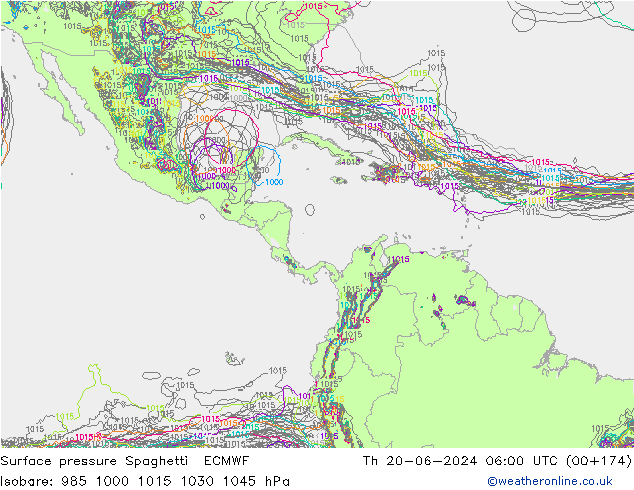 Atmosférický tlak Spaghetti ECMWF Čt 20.06.2024 06 UTC