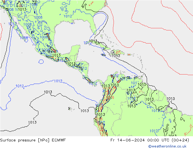 Presión superficial ECMWF vie 14.06.2024 00 UTC