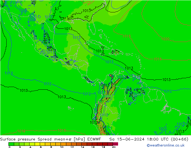 Surface pressure Spread ECMWF Sa 15.06.2024 18 UTC