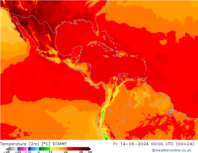 Temperatura (2m) ECMWF Sex 14.06.2024 00 UTC