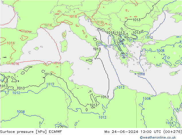 pressão do solo ECMWF Seg 24.06.2024 12 UTC