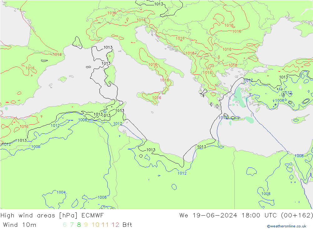 High wind areas ECMWF mer 19.06.2024 18 UTC