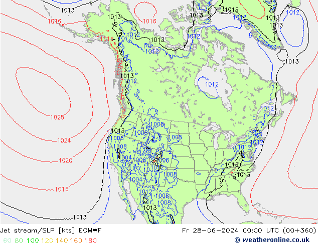 Jet stream/SLP ECMWF Fr 28.06.2024 00 UTC