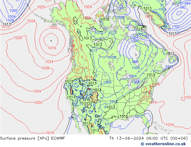 pression de l'air ECMWF jeu 13.06.2024 06 UTC