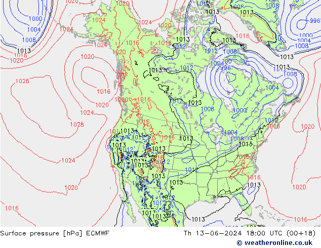 Bodendruck ECMWF Do 13.06.2024 18 UTC