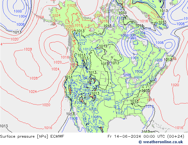 地面气压 ECMWF 星期五 14.06.2024 00 UTC