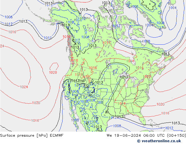 Yer basıncı ECMWF Çar 19.06.2024 06 UTC