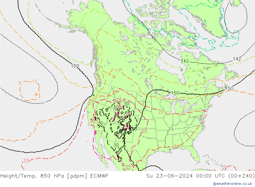 Height/Temp. 850 hPa ECMWF dom 23.06.2024 00 UTC