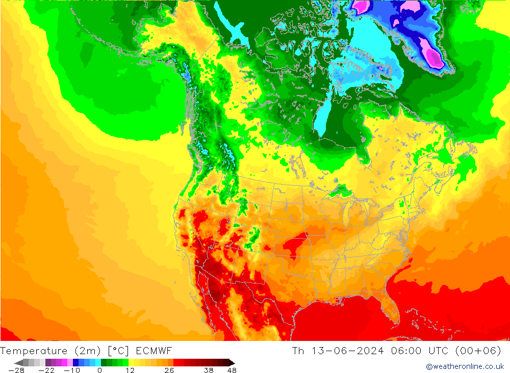 Sıcaklık Haritası (2m) ECMWF Per 13.06.2024 06 UTC