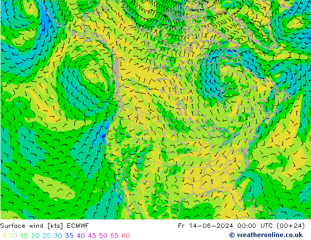 Viento 10 m ECMWF vie 14.06.2024 00 UTC