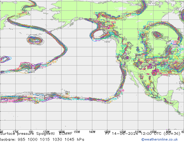 Bodendruck Spaghetti ECMWF Fr 14.06.2024 12 UTC