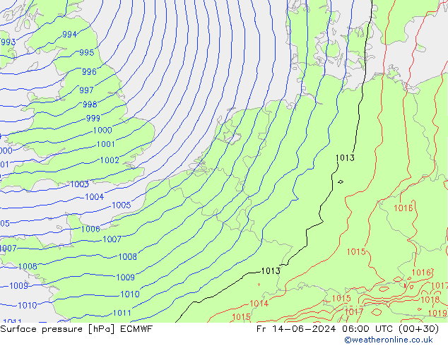 Atmosférický tlak ECMWF Pá 14.06.2024 06 UTC