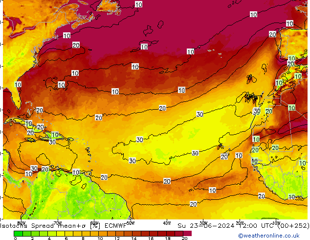 Isotachs Spread ECMWF  23.06.2024 12 UTC