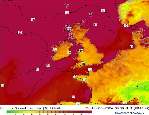 Isotachs Spread ECMWF We 19.06.2024 06 UTC