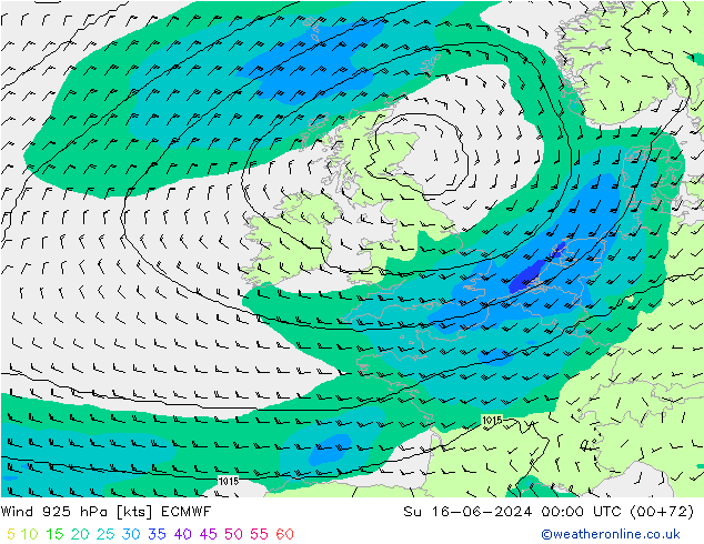 Wind 925 hPa ECMWF Su 16.06.2024 00 UTC