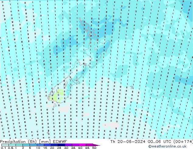 Nied. akkumuliert (6Std) ECMWF Do 20.06.2024 06 UTC