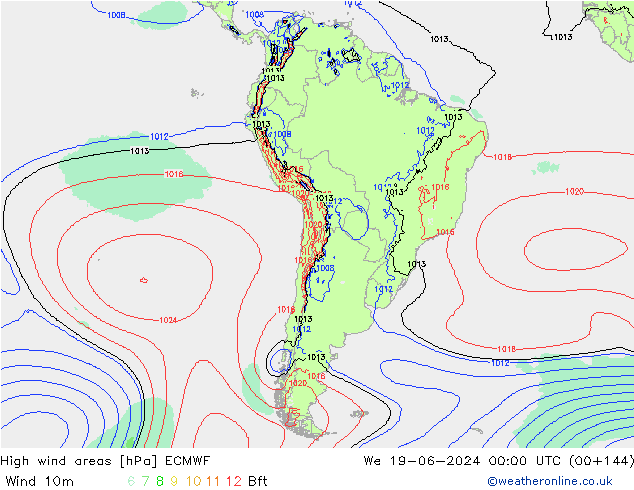 High wind areas ECMWF Qua 19.06.2024 00 UTC
