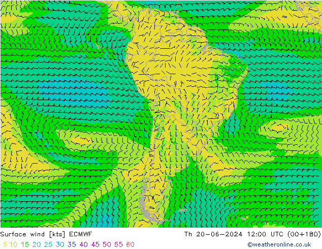 Surface wind ECMWF Th 20.06.2024 12 UTC